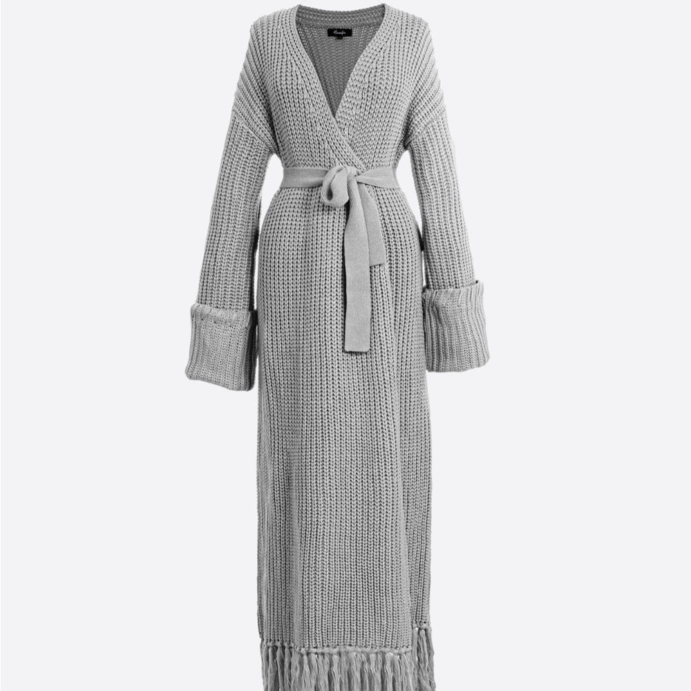 Hanifa Miya Cardigan Wrap Dress | Gray Knit L/XL